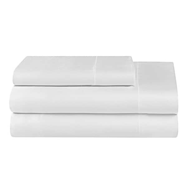 JUICY COUTURE Silky Satin 3-Piece Pure White Solid Color Microfiber Twin Deep Pocket Sheet Set