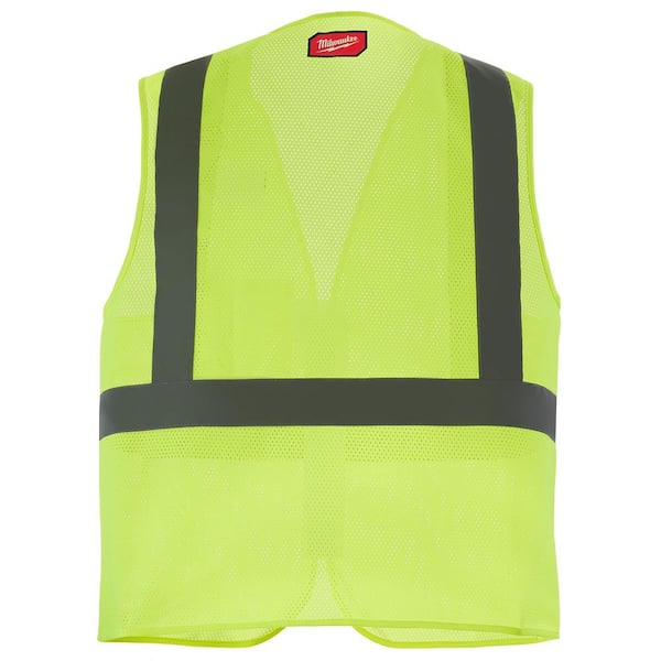 Milwaukee Large/X-Large Yellow Class 2 High Visibility Mesh Safety Vest  with 1 Pocket 48-73-2242 - The Home Depot