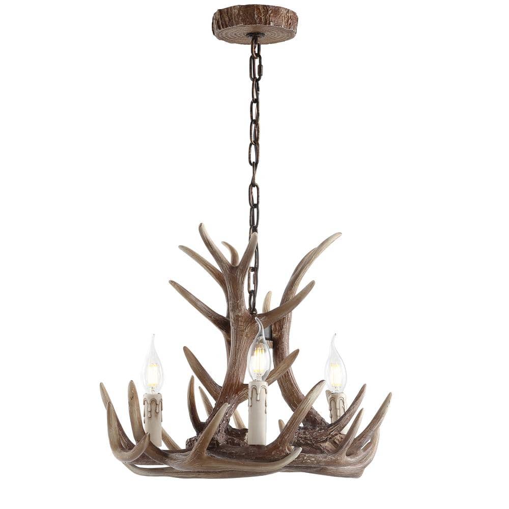 Eldora 18" Brown Resin Antler 3-Light Chandelier