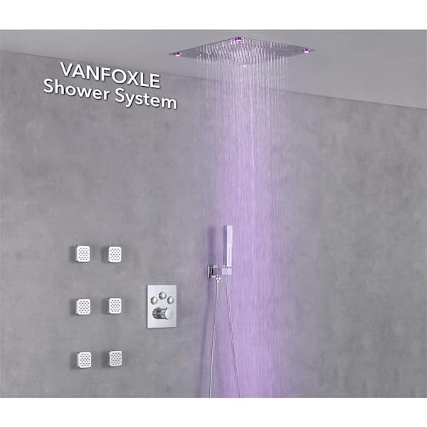 Luxury Single Handle 2-Spray Shower Faucet 1.8 GPM with 16 in. LED Mood Rainfall Head and Thermostatic Valve in Chrome