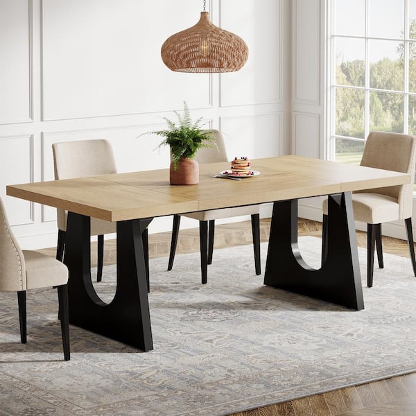 BYBLIGHT Roesler Modern Oak and Black Wood 70.8 in. W Rectangular Pedestal Dining Table Seats 8 for Home Kitchen, Dining Room