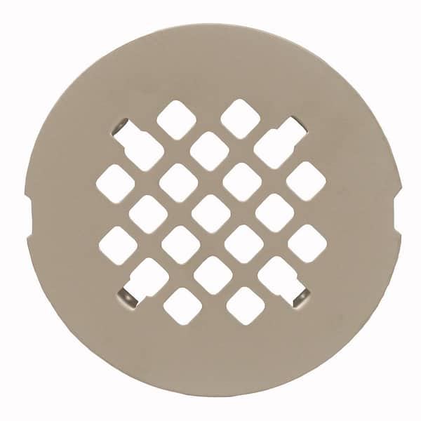 JONES STEPHENS 4-1/4 in. Round Replacement Snap-In Strainer in Brushed Nickel for No Caulk Fiberglass Shower Stall Drains