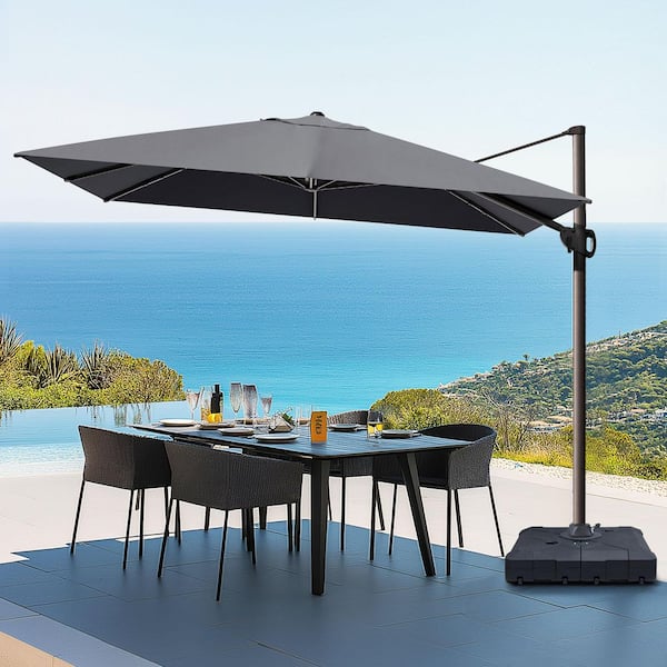 11.5 ft. x 9 ft. Aluminum Rectangular Tilt Outdoor 360° Rotation Cantilever Patio Umbrella in Gray with 260 lbs. Base
