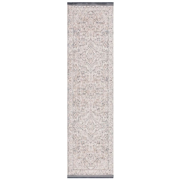 Vivaldi 2 ft. x 8 ft. Ivory/Light Olive Distressed Border Runner Rug