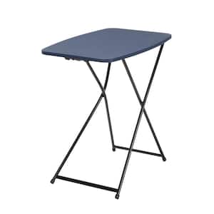 18 in. Dark Blue Plastic Adjustable Height Folding Utility Table (Set of 2)