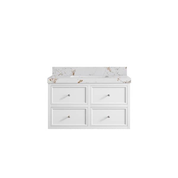 Willow Collections Roswell Floating 36 in. W x 22 in. D x 36 in. H Single Sink Bath Vanity in White with 2 in. Viola Gold qt. Top
