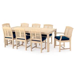 Kooper 9-Piece Wood Outdoor Dining Set with Sunbrella Navy Blue Cushions