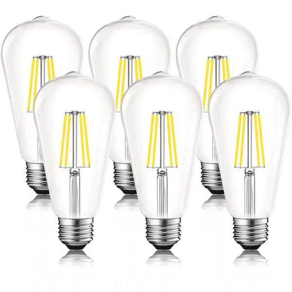 LUXRITE 75W Equivalent ST19 ST58 Dimmable Edison LED Light Bulbs 8-Watt 800 Lumens UL Listed 4000K Cool White E26 Base (6-Pack)