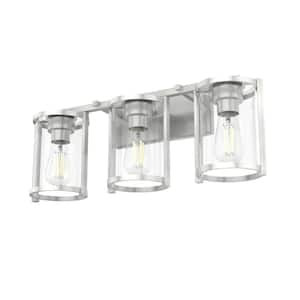 Astwood 24.25 in. 3-Light Brushed Nickel Vanity Light with Clear Glass Shades Bathroom Light