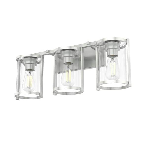 Hunter Astwood 24.25 in. 3-Light Brushed Nickel Vanity Light with Clear Glass Shades Bathroom Light