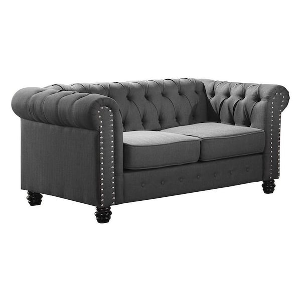 Best Master Furniture Romeo 61 in. Charcoal Linen 2-Seat Chesterfield Loveseat