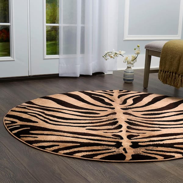 Home Dynamix Tribeca Brown/Beige 8 ft. Round Animal Print Area Rug