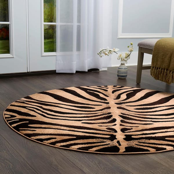 Tribeca Brown/Beige 8 ft. Round Animal Print Area Rug