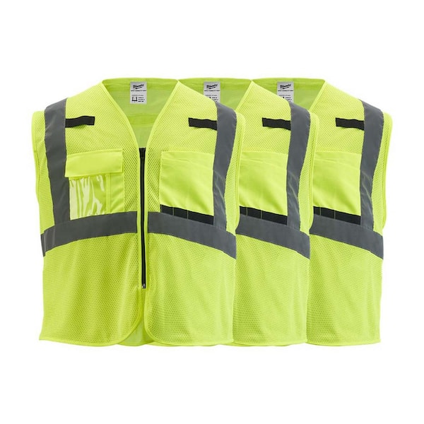 Milwaukee 4X-Large/5X-Large Yellow Class 2 Mesh High Visibility Safety Vest with 9-Pockets (3-Pack)