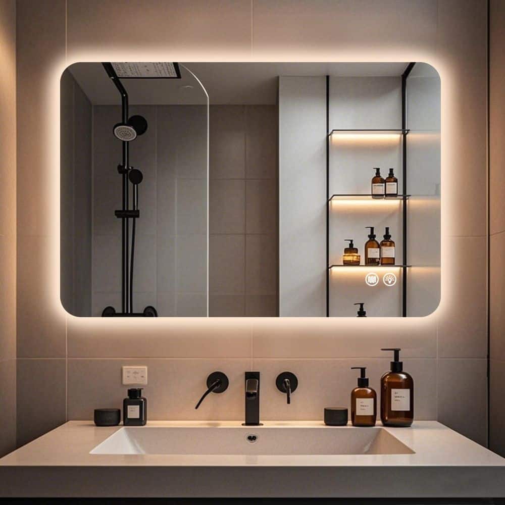 Sxiawe 23.9 in. W x 35.9 in. H Rectangular Frameless LED