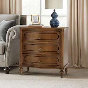 Egmund Traditional 3-Drawer Nightstand with Solid Wood Legs and Built-In Outlets-Seadrift