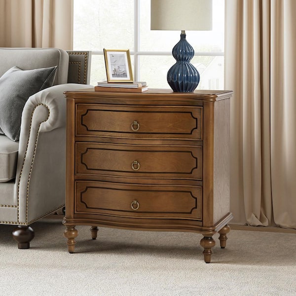 Egmund Traditional 3-Drawer Nightstand with Solid Wood Legs and Built-In Outlets-Seadrift