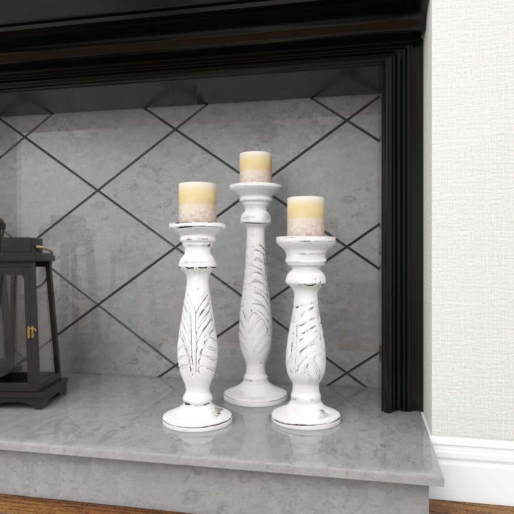 Elegant White Mango Wood Candle Lantern Trio, 18" Height