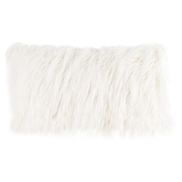 Unbranded White 12 in. W x 20 in. L Faux Mongolian Fur Decorative Lumbar Throw Pillow