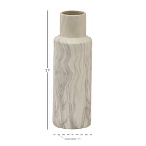 21 in. White Faux Marble Ceramic Decorative Vase