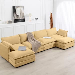 147 in. W 6-Piece Modern Fabric Sectional Sofa with Ottoman in Light Brown