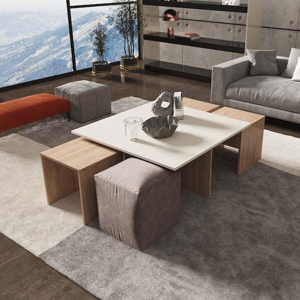 【Tk】BINA ALEC COFFEE TABLE Manhattan Comfort Haley Mid-Century Modern 37.4 in. Natural and