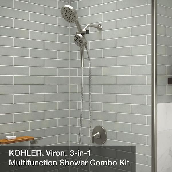 Viron 4-Spray 6 in. Dual Wall Mount Fixed and Handheld Shower Head 1.75 GPM in Vibrant Brushed Nickel