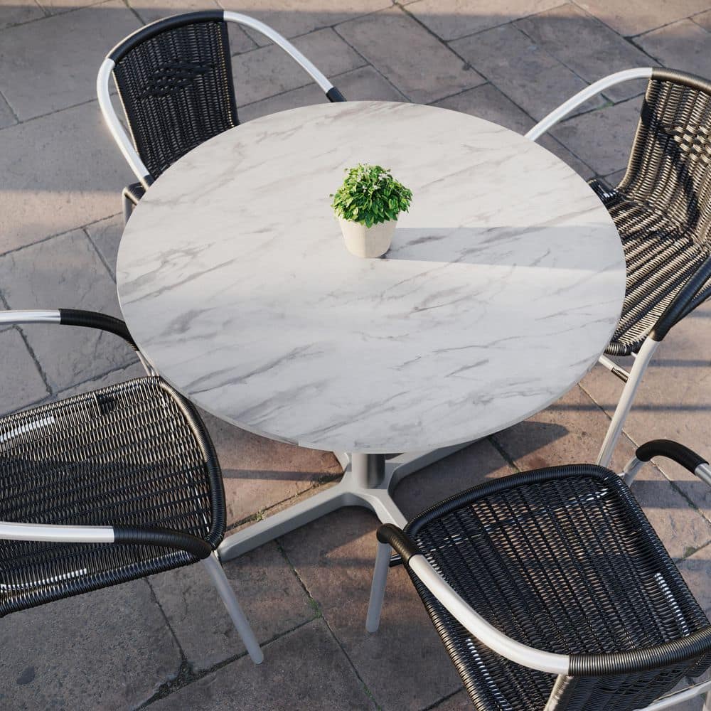 Acadia Round White Faux Marble Commercial Grade Indoor Outdoor Wood 36 in. Dining Table Seats 4 Table Top Only price history on PriceWatchPro