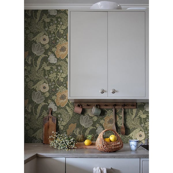 Anemone Green Floral Wallpaper Sample