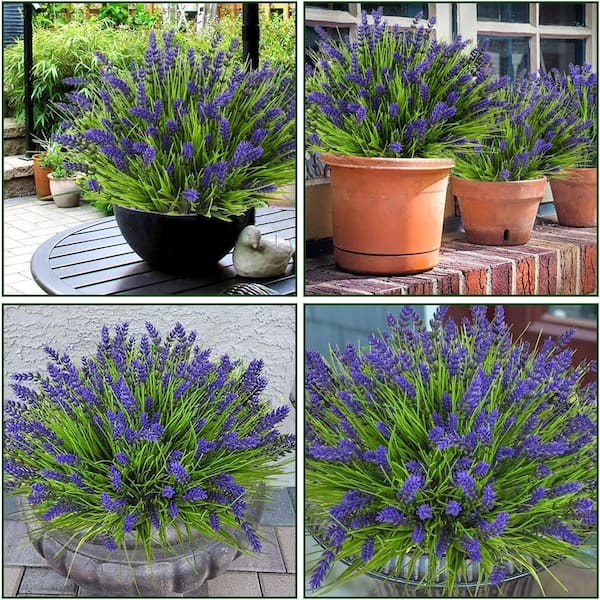13.8 in. Purple Outdoor 24-Pieces Artificial Plants Flower