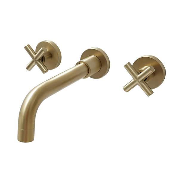 Double Handle Wall Mounted Bathroom Faucet in Brushed Gold