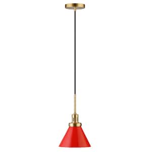 Zeno 1-Light Poppy Red and Brass Metal Standard Pendant