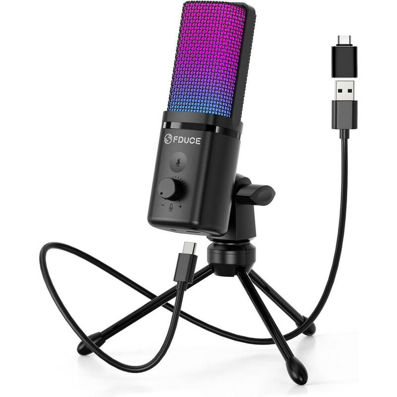 USB Microphone, Computer Cardioid Condenser PC Microphone with Tripod for Gaming, Streaming, Podcasting RGB