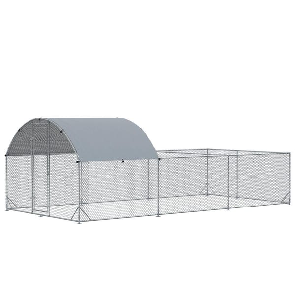 PawHut 9.2 ft. x 18.7 ft. x 6.4 ft. Large Metal Chicken Coop Walk in Chicken Runs with Waterproof Anti-UV Coverfor 18 Chickens