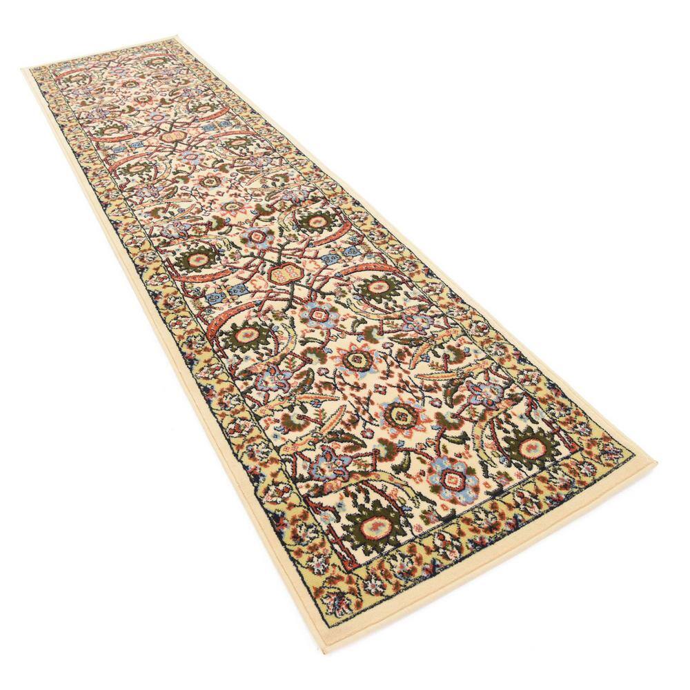 Espahan Cream Floral Synthetic 10 Ft Runner Rug