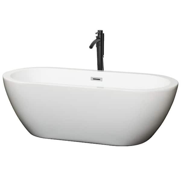 Wyndham Collection Soho 68 in. Acrylic Flatbottom Bathtub in White with Polished Chrome Trim and Matte Black Faucet