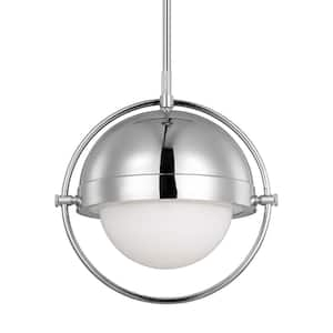 Bacall Extra Large 1-Light Polished Nickel Hanging Pendant Light with Milk White Glass Shade