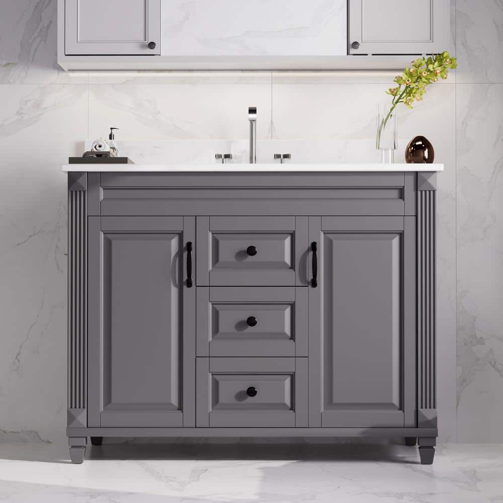 JEAREY JEAREY 42 in. Single Sink Gray Bath Vanity with White