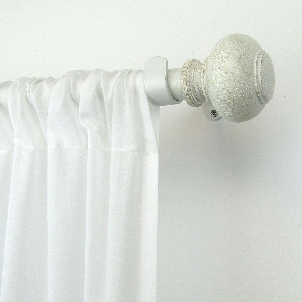 White Faux Wood Adjustable Curtain Rod with Ball Finials