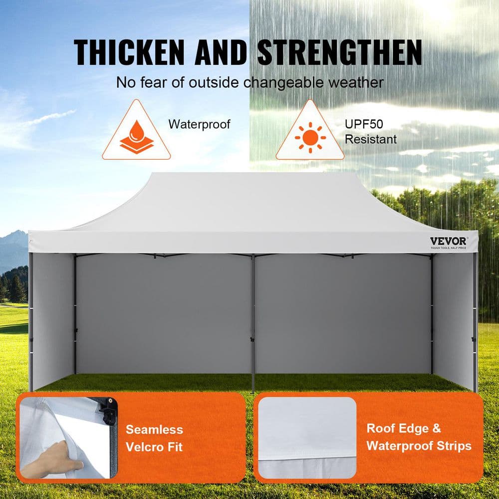 VEVOR 10x20 FT White Pop Up Canopy Tent with Removable Sidewalls