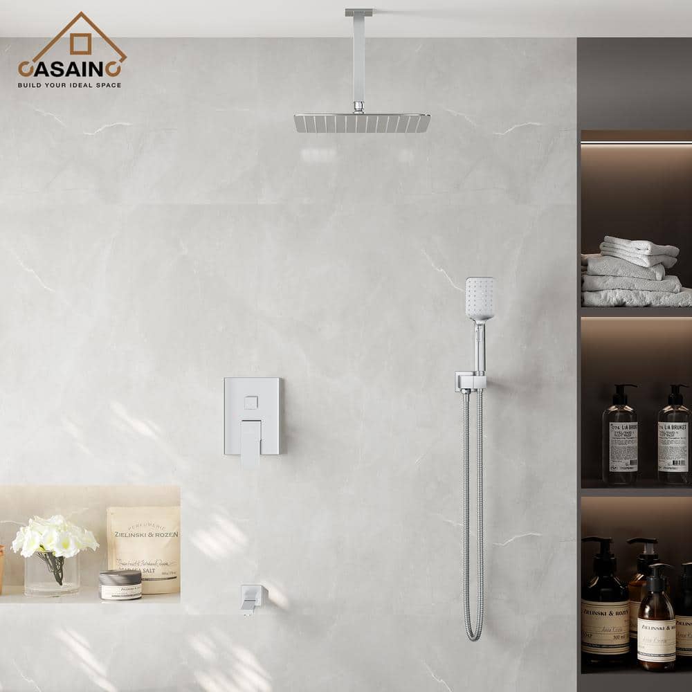 Chrome Dual Square Rainfall Shower Head with Handheld