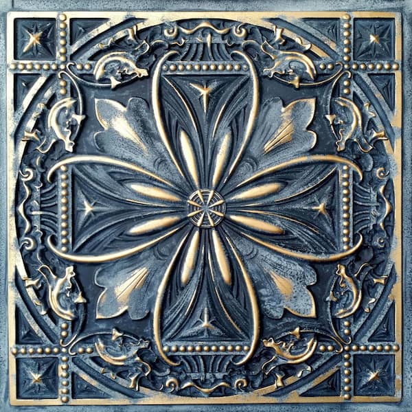 FROM PLAIN TO BEAUTIFUL IN HOURS Milan Smoked Gold 2 ft. x 2 ft. Decorative PVC Glue Up or Lay In Faux Tin Ceiling Tile (100 sq.ft/case)