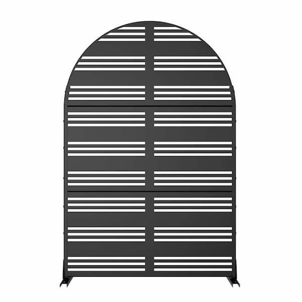 3.92 ft. x 6 ft. Outdoor and Indoor Freestanding Arched Framed Metal Privacy Screen, Fence Panels in Black