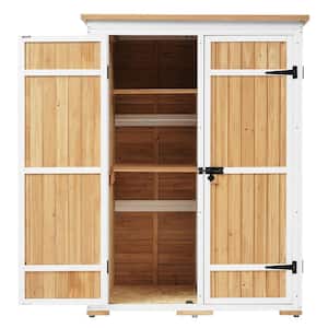 25.2 in. W x 48.6 in. D x 65.7 in. H Natural Wood Outdoor Storage Cabinet w/Waterproof Roof, 4-Doors, Multiple Shelves