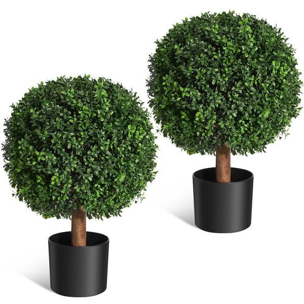 1.58 FT Artificial Topiary Boxwood Ball Trees-Decorative Fake Greenery In Planter Pots for Front Porch