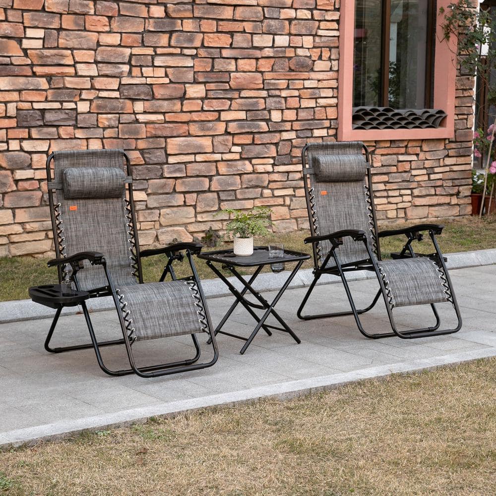 Steel Outdoor Lounge Chair in Gray Set of 2, Folding 0-Gravity Chairs with Side Table, Cupholders and Headrest price history on PriceWatchPro