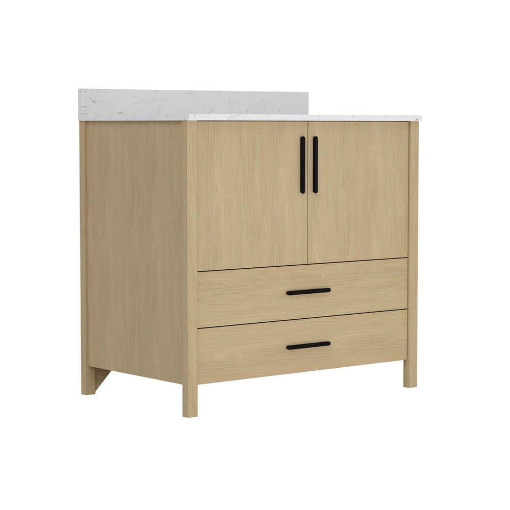 36 in. Fully Assembled Freestanding OAK Solid Wood Bath Vanity with Marble-Pattern White Engineered Top, Soft-Close price history on PriceWatchPro