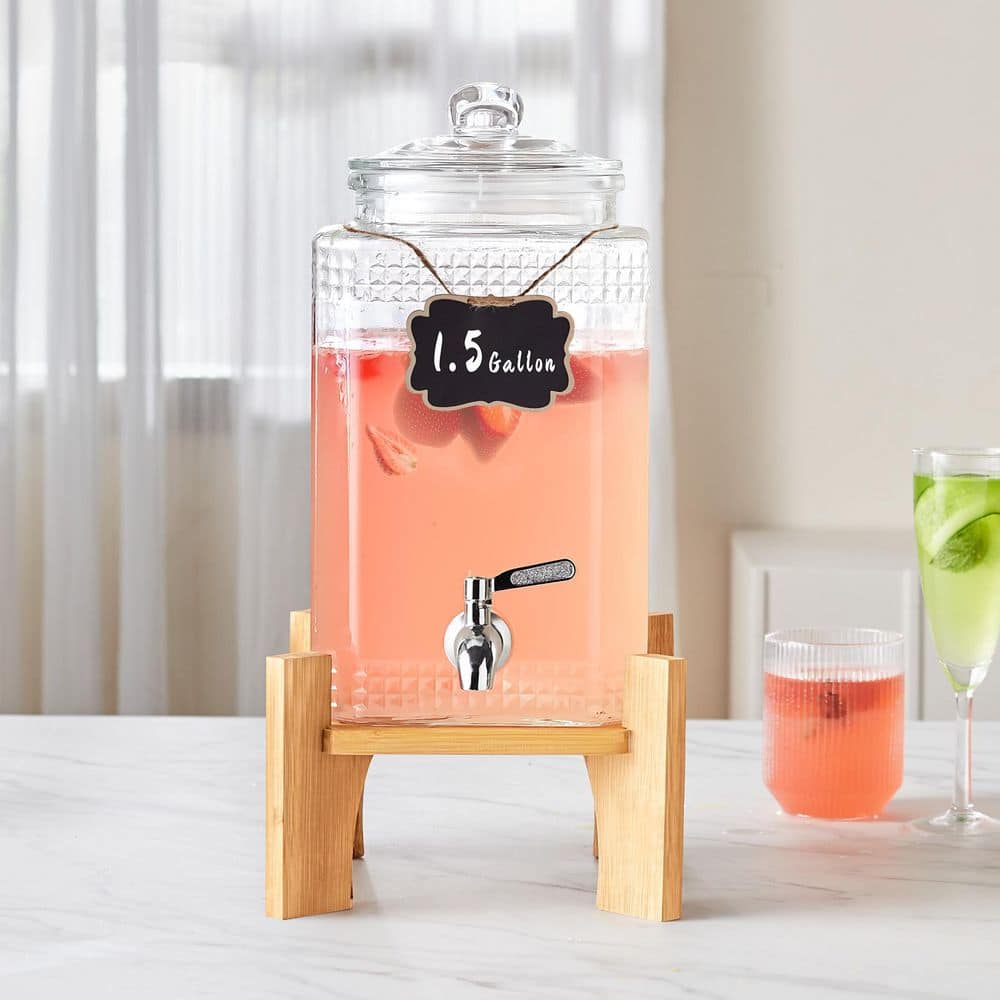 2PC 1.5 Gal. Beverage Dispenser, Drink Dispensers for Parties, Glass Juice Dispenser with Stand, Stainless Steel Spigot price history on PriceWatchPro