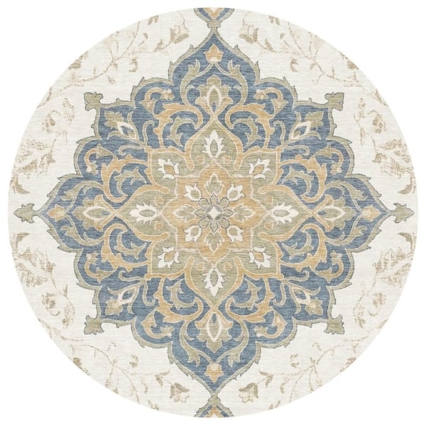Chantille Machine Washable Indoor/Outdoor Abstract ACN2958 Ivory 8 ft. x 8 ft. Round Rug