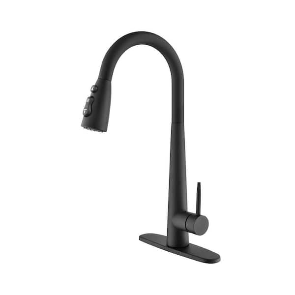 Unbranded Matte Black Kitchen Faucet Pull Down Sprayer Single Handle 3-Function High Arc 360 Degree Swivel 9. 84in Height